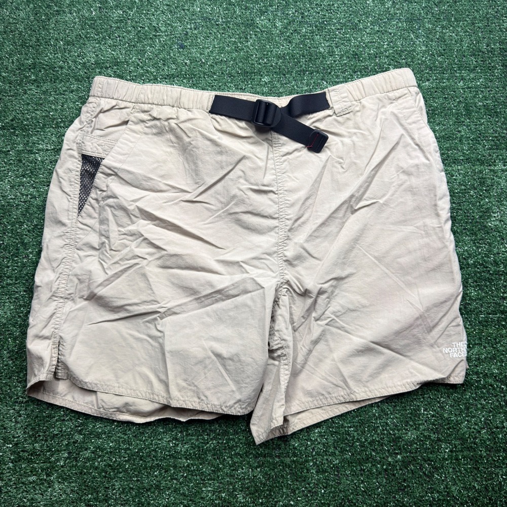 The North Face Mens Khaki Nylon Belted Hiking Shorts Size Large Tan Mesh Lined